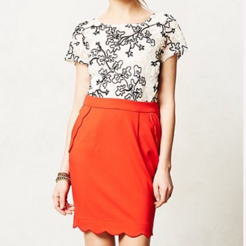 Anthro Red Scalloped Brink Pencil Skirt by Darling